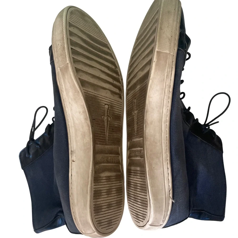 Silver Dagger Metallic Blue + Navy High Top Sneakers Mens 11 RARE Skull Patch‎